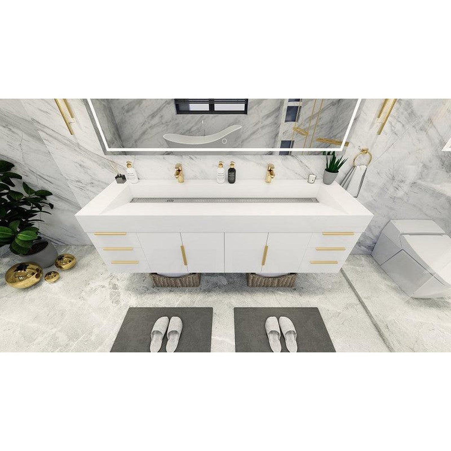 Elara 72&quot; High Gloss White Wall-Mounted Vanity With Double Reinforced White Acrylic Sinks