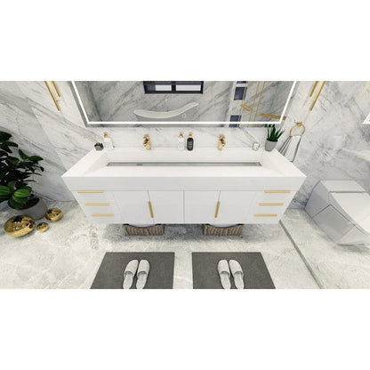 Elara 72&quot; High Gloss White Wall-Mounted Vanity With Double Reinforced White Acrylic Sinks