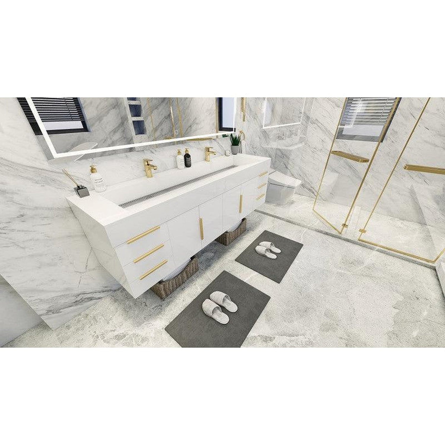 Elara 72&quot; High Gloss White Wall-Mounted Vanity With Double Reinforced White Acrylic Sinks