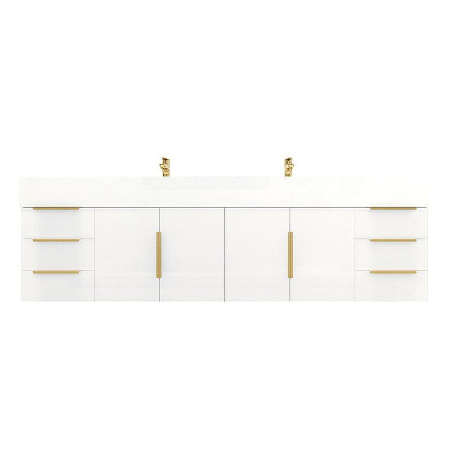 Elara 72&quot; High Gloss White Wall-Mounted Vanity With Double Reinforced White Acrylic Sinks