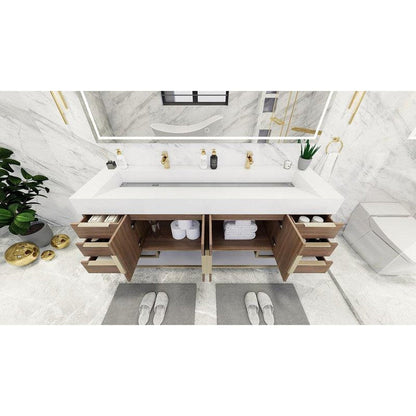 Elara 72&quot; Rosewood Freestanding Vanity With Double Reinforced White Acrylic Sinks