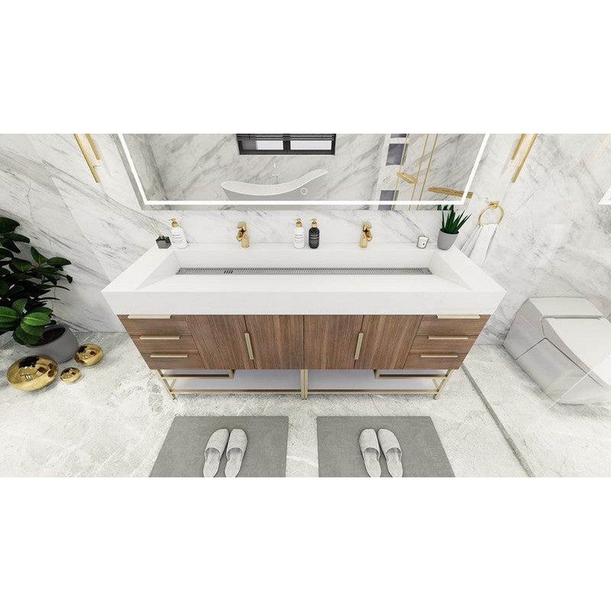 Elara 72&quot; Rosewood Freestanding Vanity With Double Reinforced White Acrylic Sinks