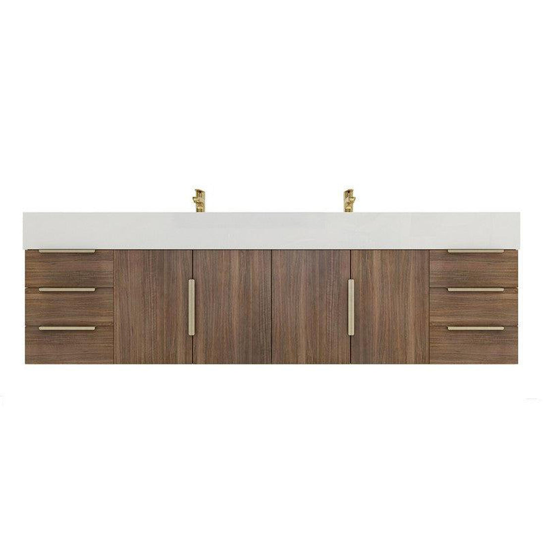 Elara 72&quot; Rosewood Wall-Mounted Vanity With Double Reinforced White Acrylic Sinks