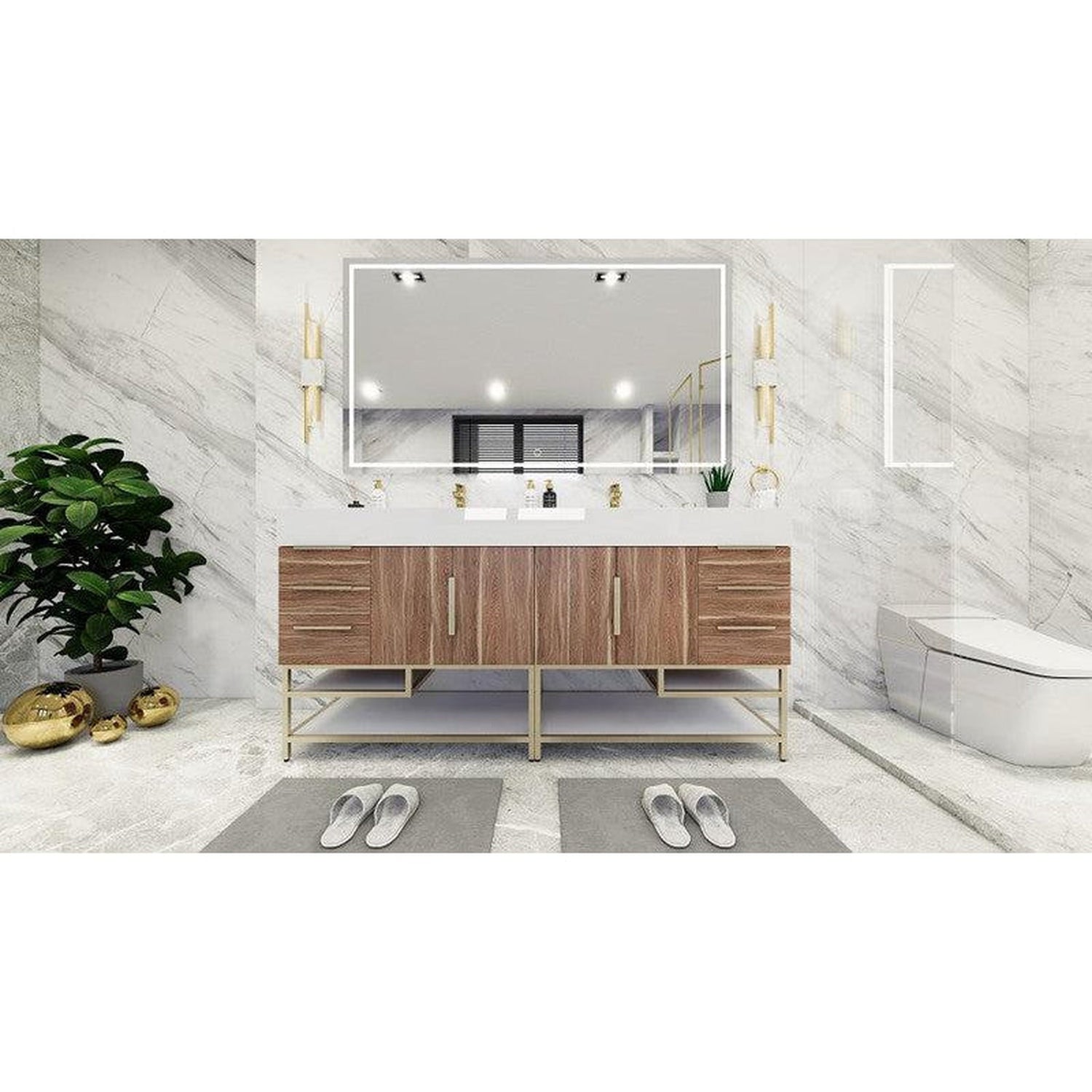 Elara 72&quot; White Oak Freestanding Vanity With Double Reinforced White Acrylic Sinks