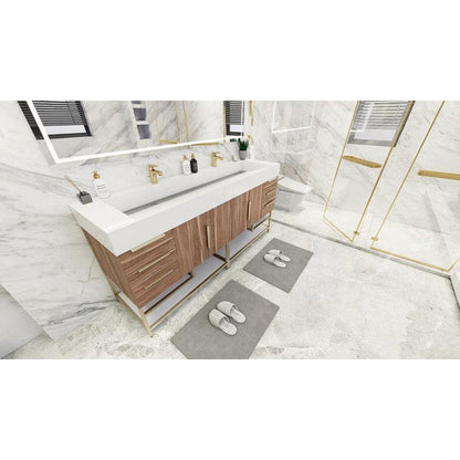 Elara 72&quot; White Oak Freestanding Vanity With Double Reinforced White Acrylic Sinks