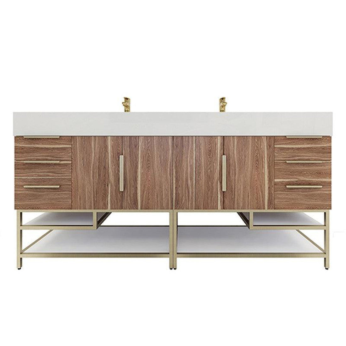 Elara 72&quot; White Oak Freestanding Vanity With Double Reinforced White Acrylic Sinks