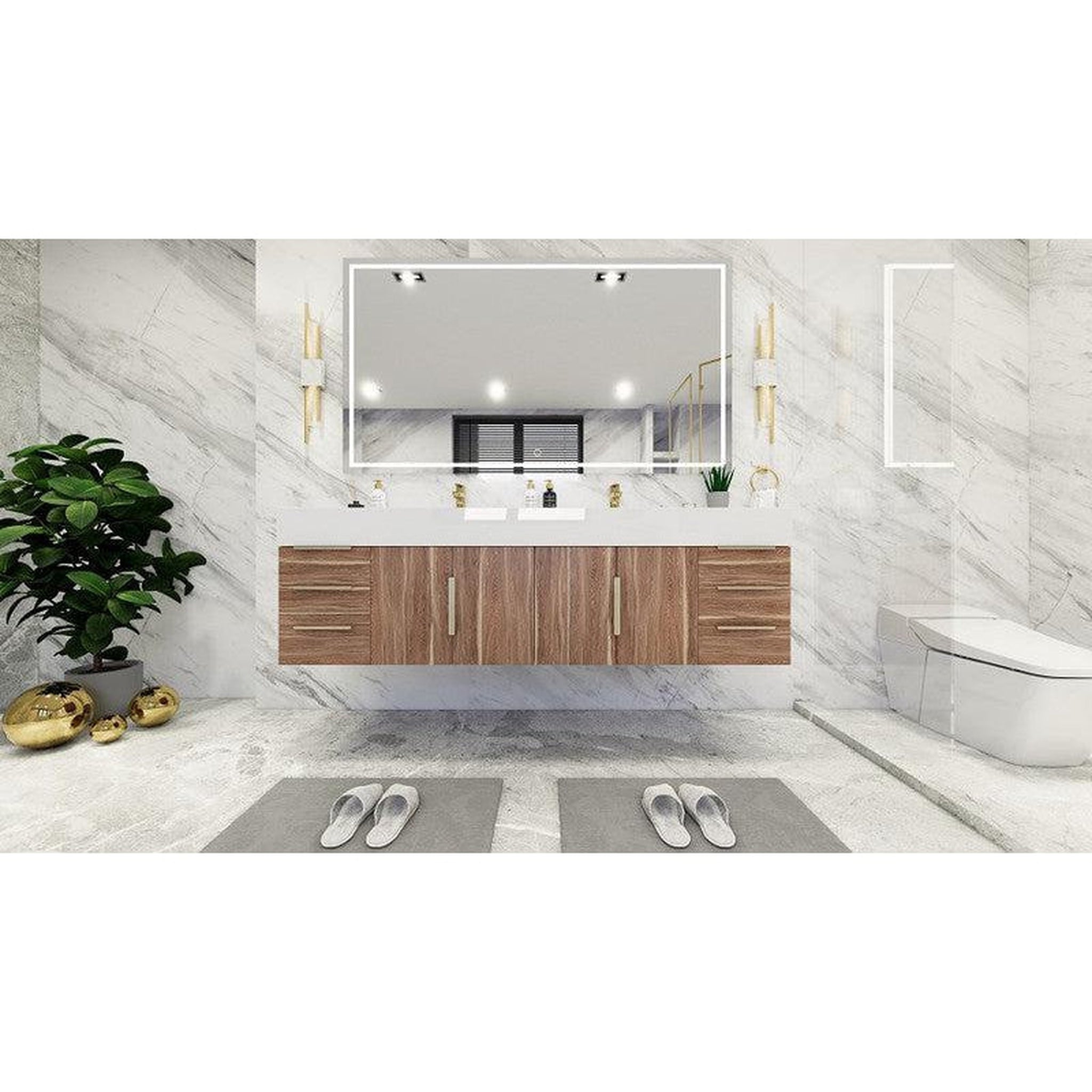 Elara 72&quot; White Oak Wall-Mounted Vanity With Double Reinforced White Acrylic Sinks