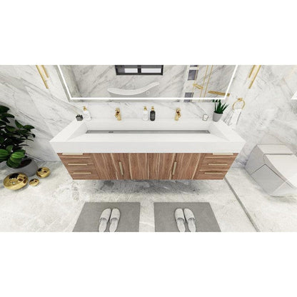 Elara 72&quot; White Oak Wall-Mounted Vanity With Double Reinforced White Acrylic Sinks