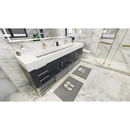 Elara 84&quot; High Gloss Gray Freestanding Vanity With Double Reinforced White Acrylic Sinks