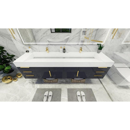 Elara 84&quot; High Gloss Gray Wall-Mounted Vanity With Double Reinforced White Acrylic Sinks