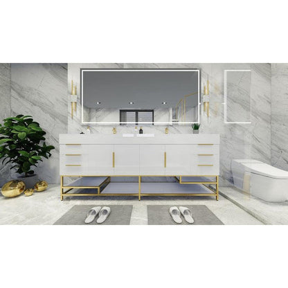 Elara 84&quot; High Gloss White Freestanding Vanity With Double Reinforced White Acrylic Sinks