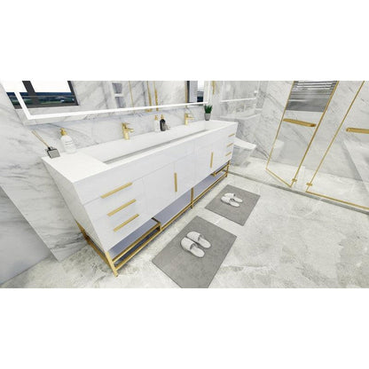 Elara 84&quot; High Gloss White Freestanding Vanity With Double Reinforced White Acrylic Sinks