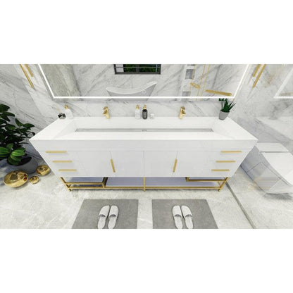 Elara 84&quot; High Gloss White Freestanding Vanity With Double Reinforced White Acrylic Sinks