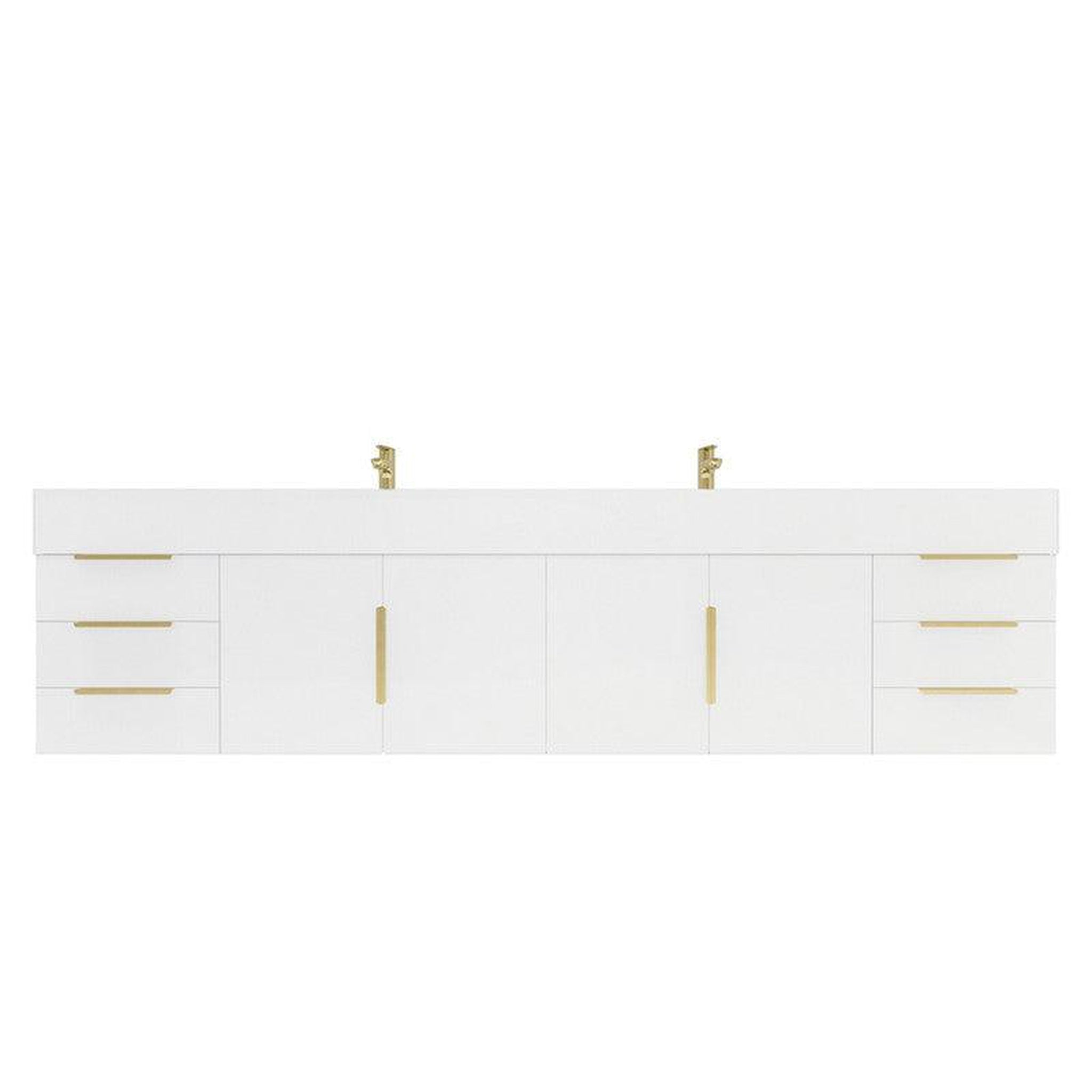 Elara 84&quot; High Gloss White Wall-Mounted Vanity With Double Reinforced White Acrylic Sinks