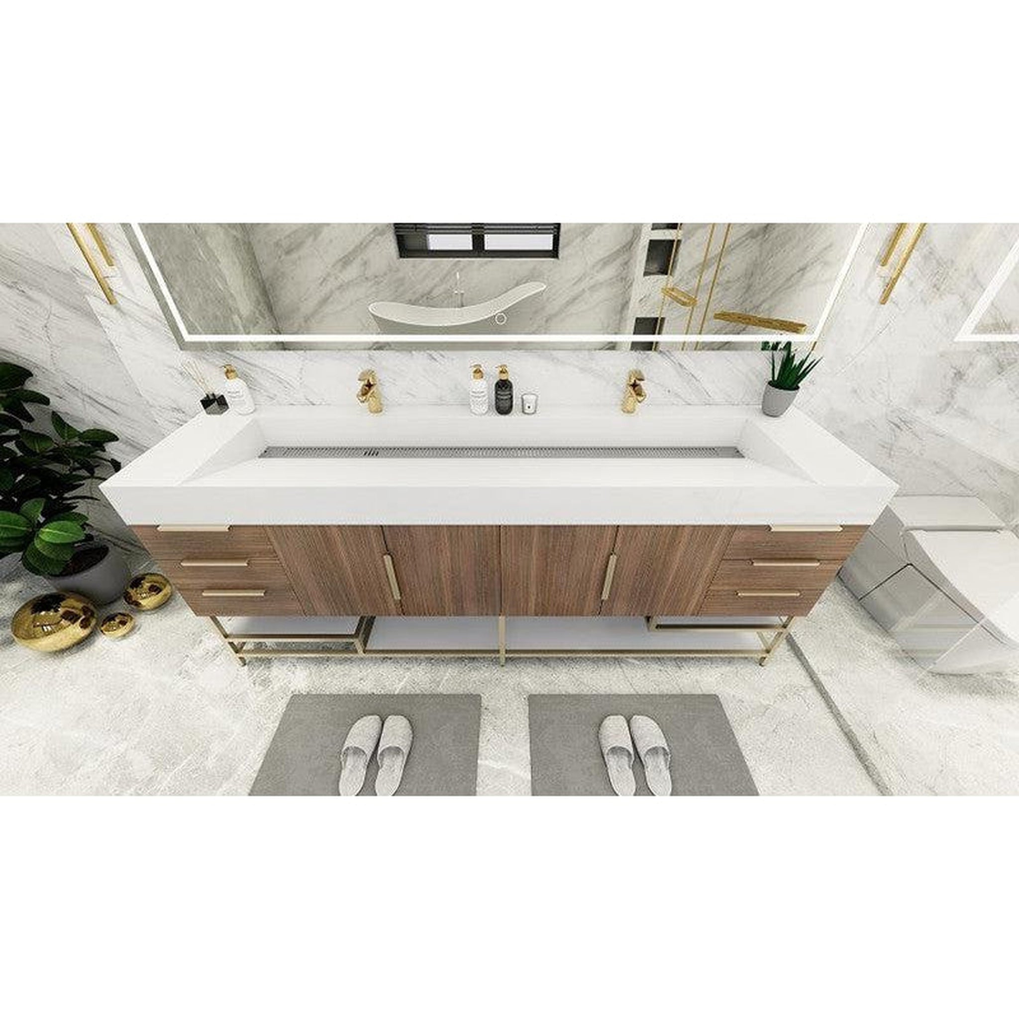 Elara 84&quot; Rosewood Freestanding Vanity With Double Reinforced White Acrylic Sinks