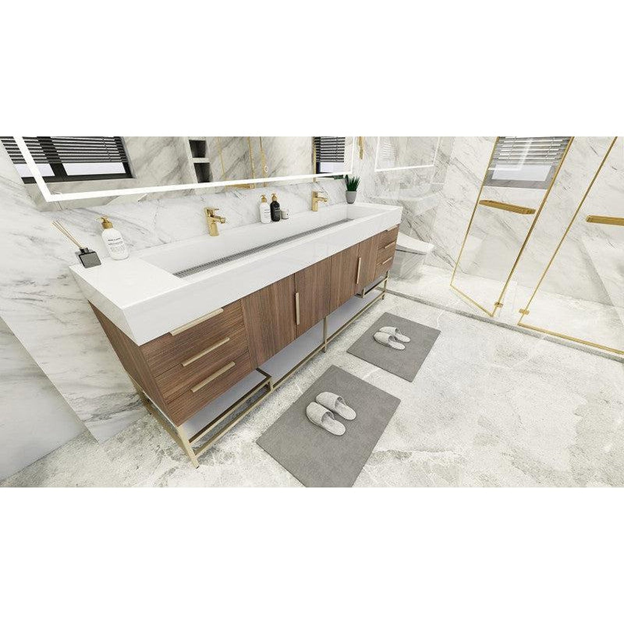 Elara 84&quot; Rosewood Freestanding Vanity With Double Reinforced White Acrylic Sinks