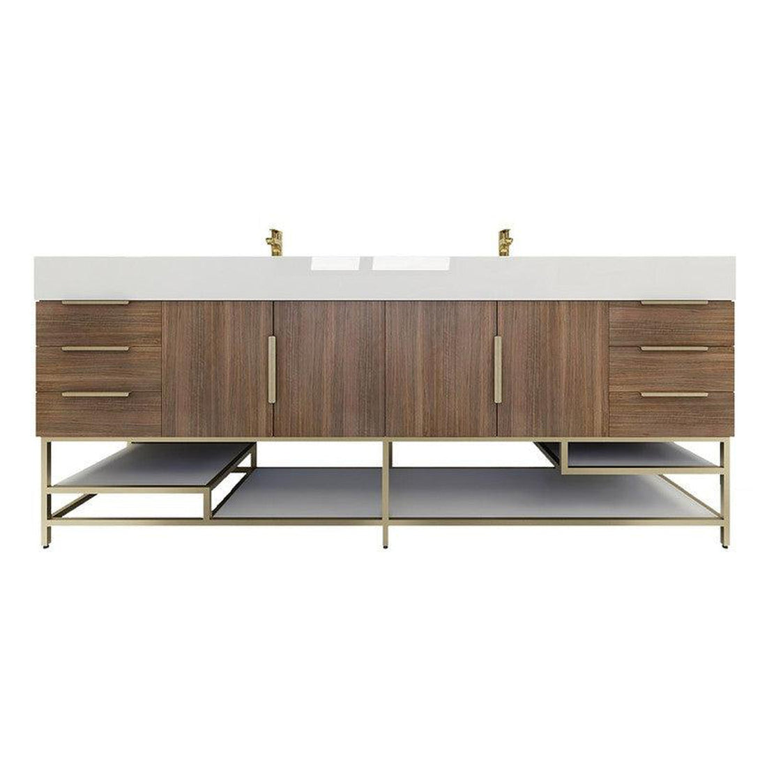 Elara 84&quot; Rosewood Freestanding Vanity With Double Reinforced White Acrylic Sinks