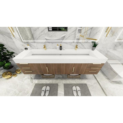 Elara 84&quot; Rosewood Wall-Mounted Vanity With Double Reinforced White Acrylic Sinks