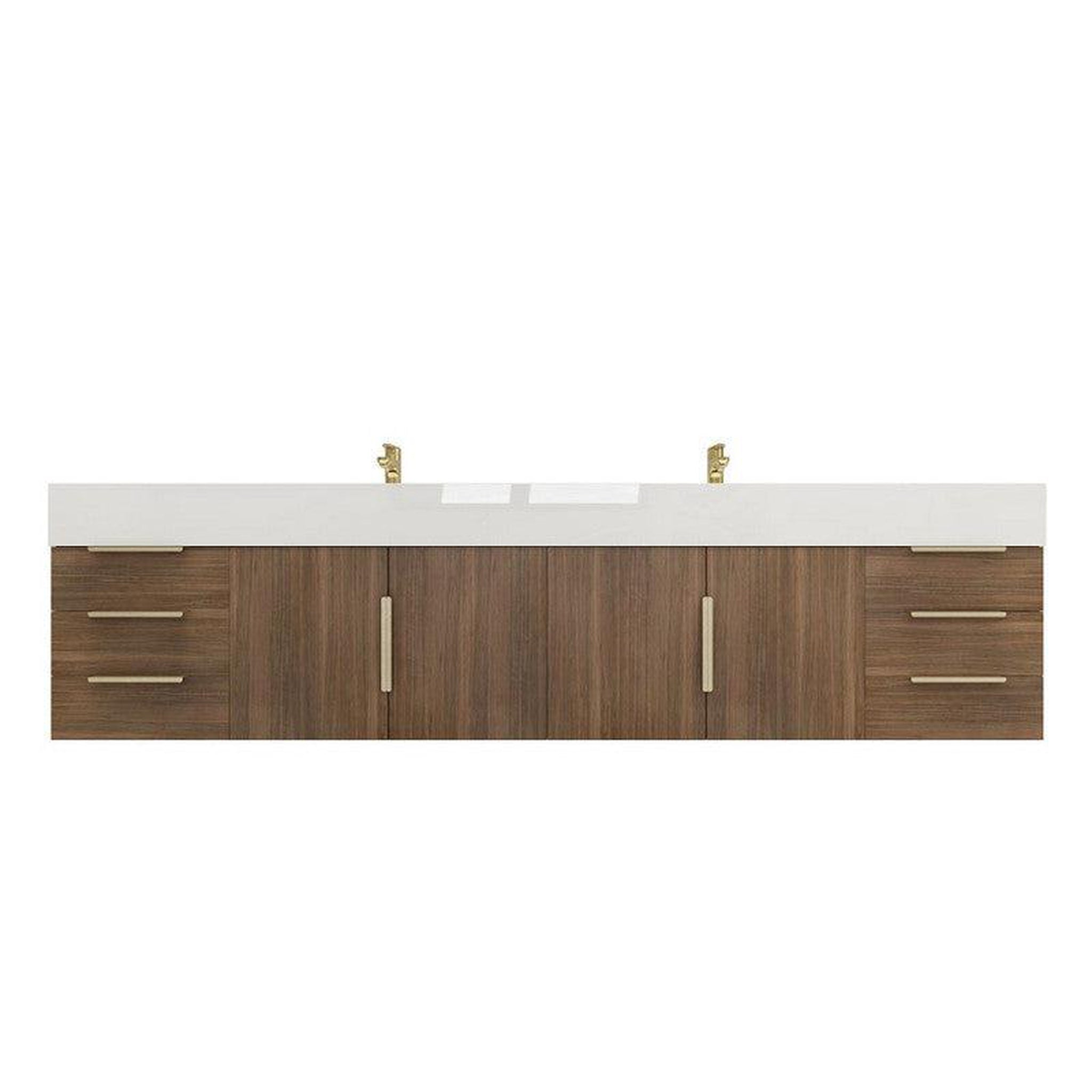 Elara 84&quot; Rosewood Wall-Mounted Vanity With Double Reinforced White Acrylic Sinks