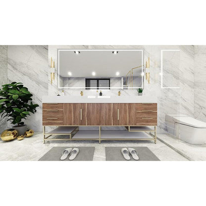 Elara 84&quot; White Oak Freestanding Vanity With Double Reinforced White Acrylic Sinks