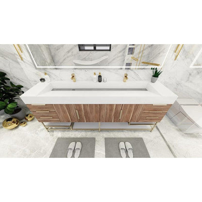 Elara 84&quot; White Oak Freestanding Vanity With Double Reinforced White Acrylic Sinks