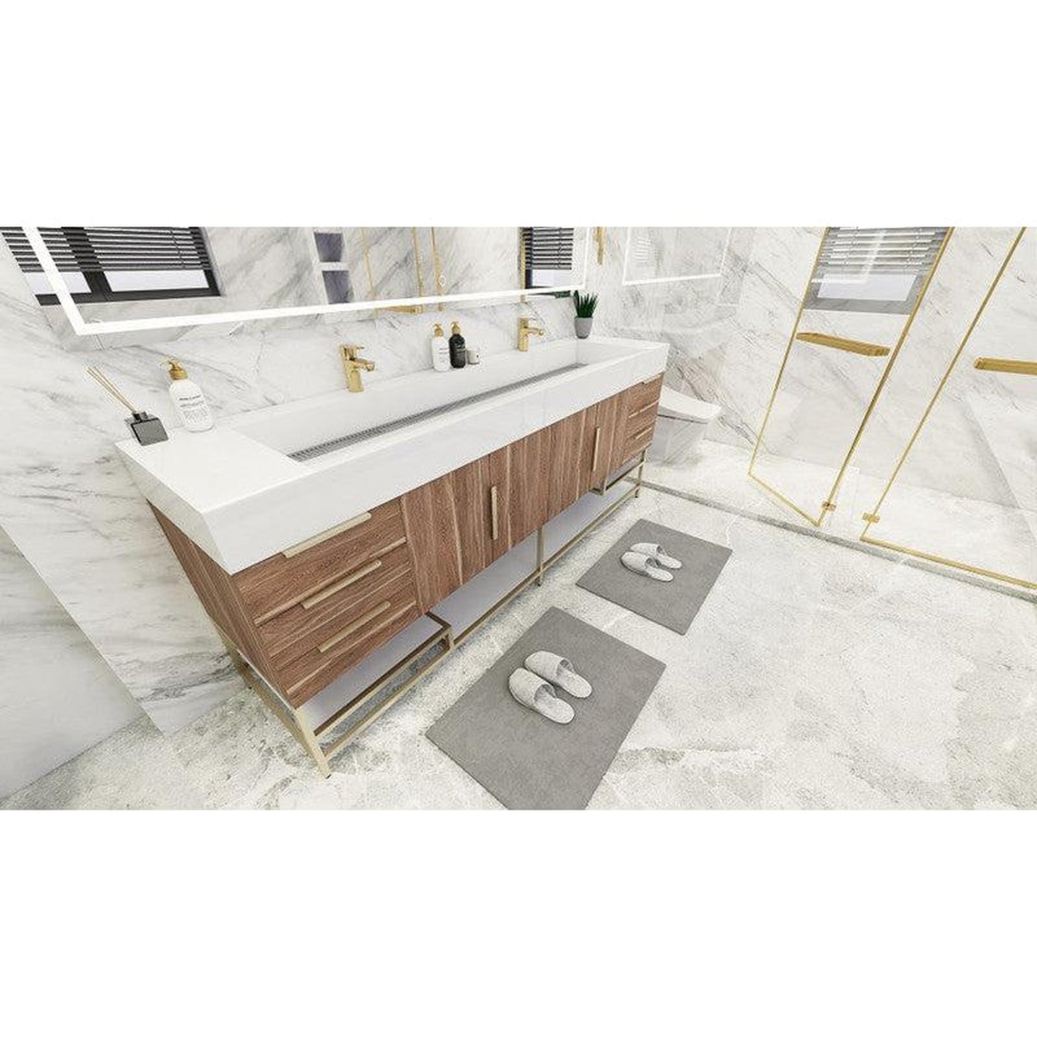 Elara 84&quot; White Oak Freestanding Vanity With Double Reinforced White Acrylic Sinks