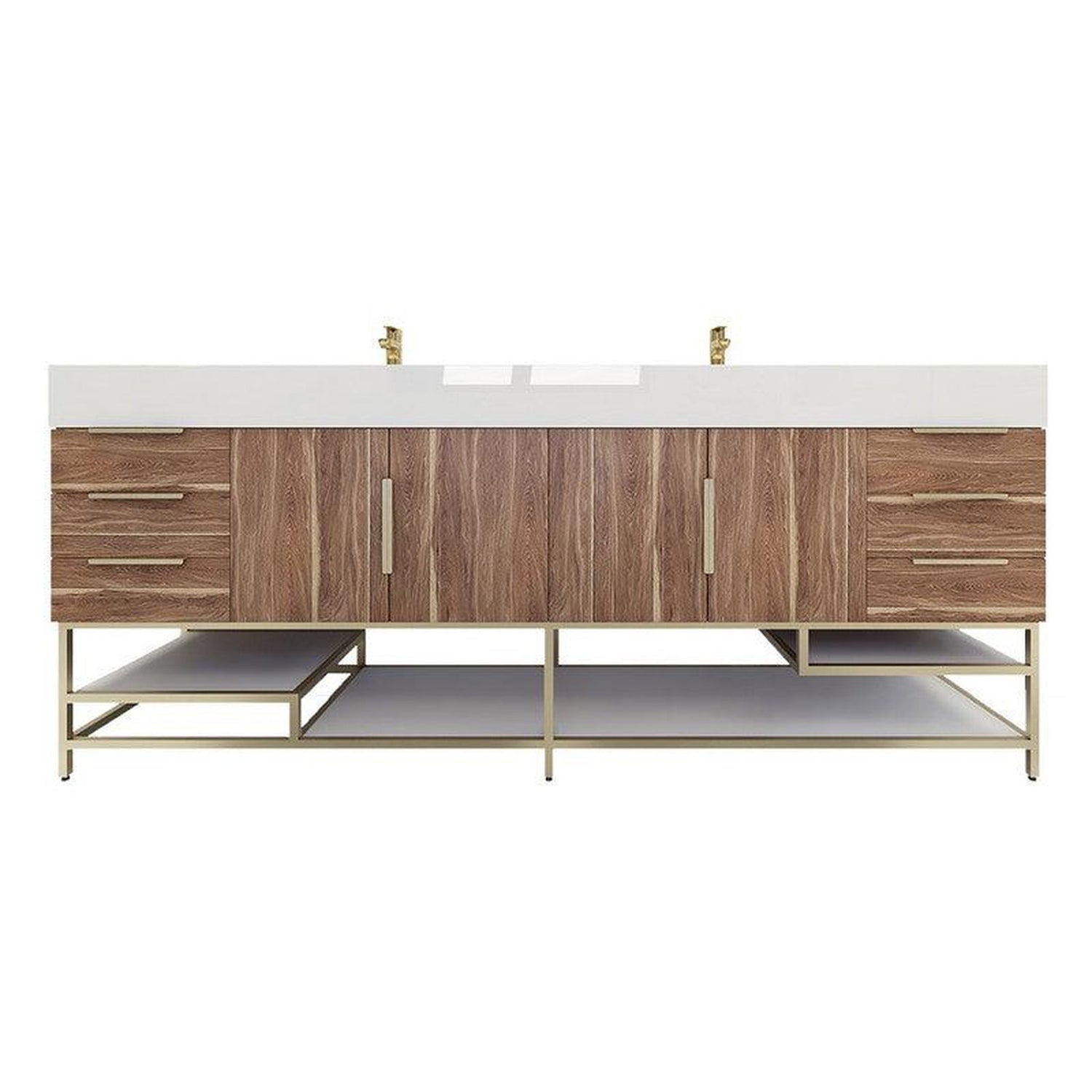 Elara 84&quot; White Oak Freestanding Vanity With Double Reinforced White Acrylic Sinks