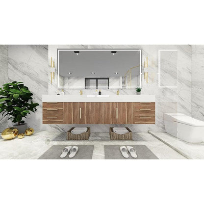 Elara 84&quot; White Oak Wall-Mounted Vanity With Double Reinforced White Acrylic Sinks