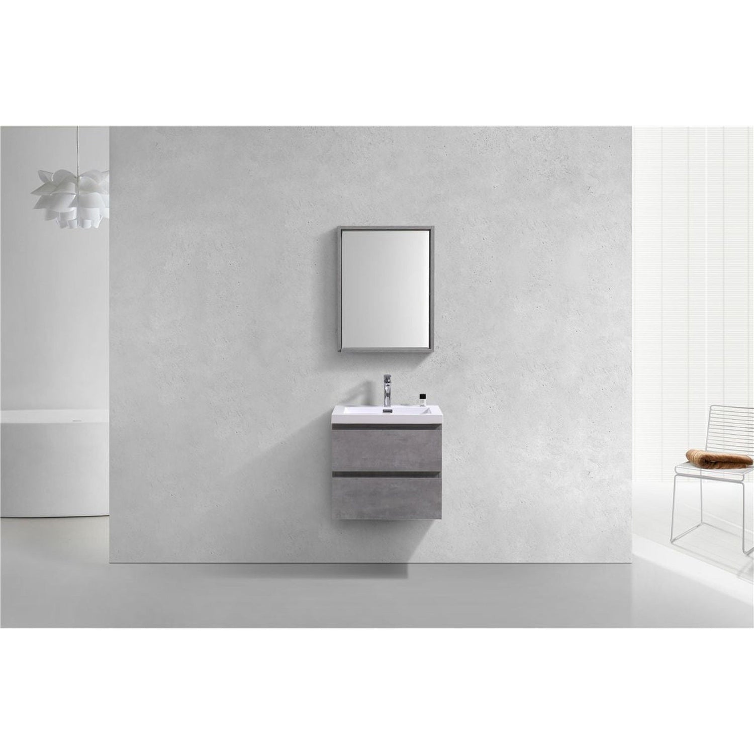 Boho Elegance 24&quot; Cement Gray Wall-Mounted Vanity With Single Reinforced White Acrylic Sink