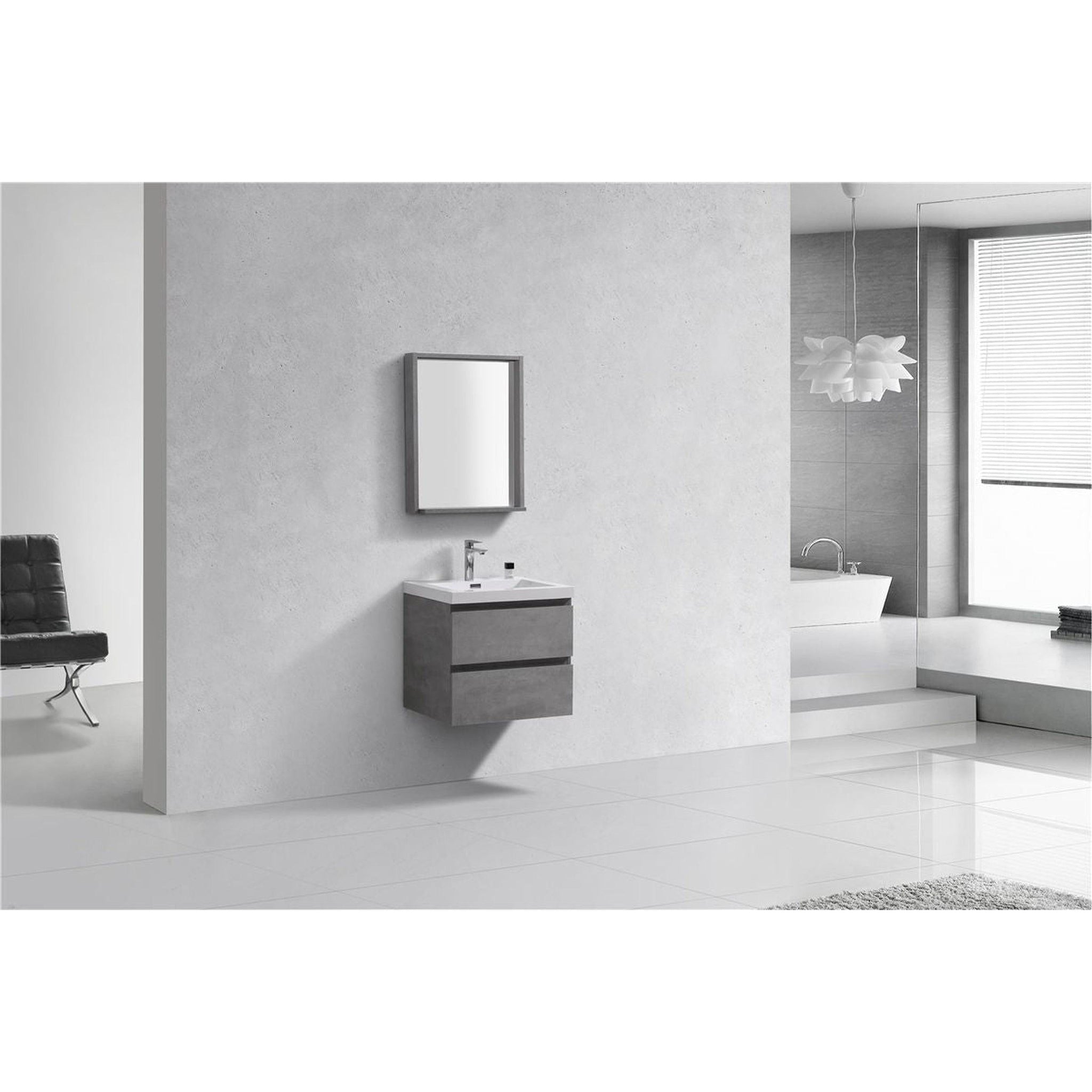 Boho Elegance 24&quot; Cement Gray Wall-Mounted Vanity With Single Reinforced White Acrylic Sink