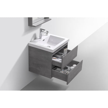 Boho Elegance 24&quot; Cement Gray Wall-Mounted Vanity With Single Reinforced White Acrylic Sink