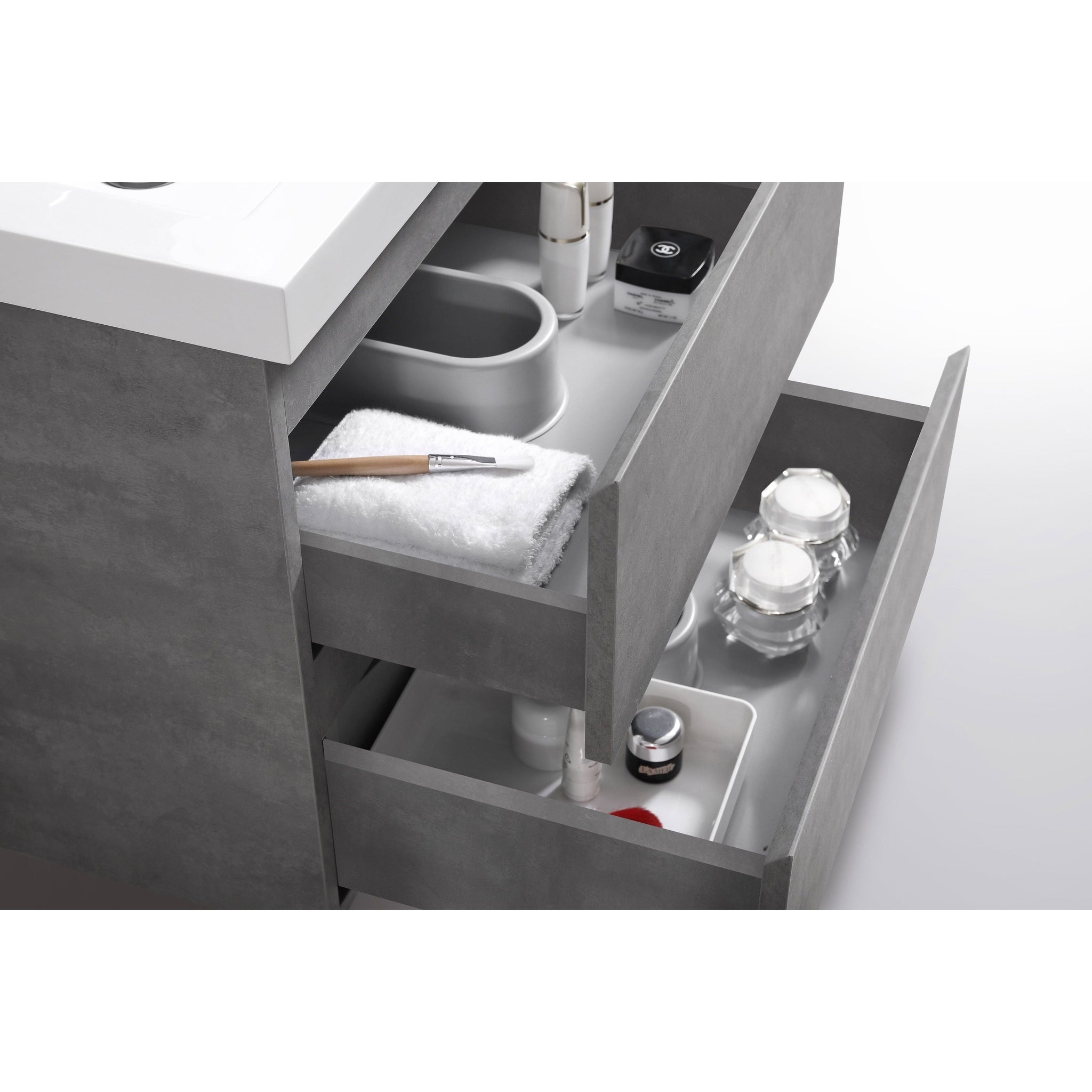 Boho Elegance 24&quot; Cement Gray Wall-Mounted Vanity With Single Reinforced White Acrylic Sink