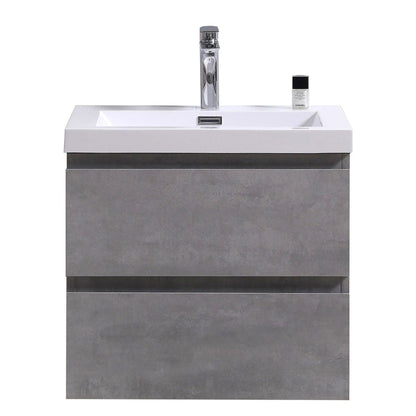 Boho Elegance 24&quot; Cement Gray Wall-Mounted Vanity With Single Reinforced White Acrylic Sink