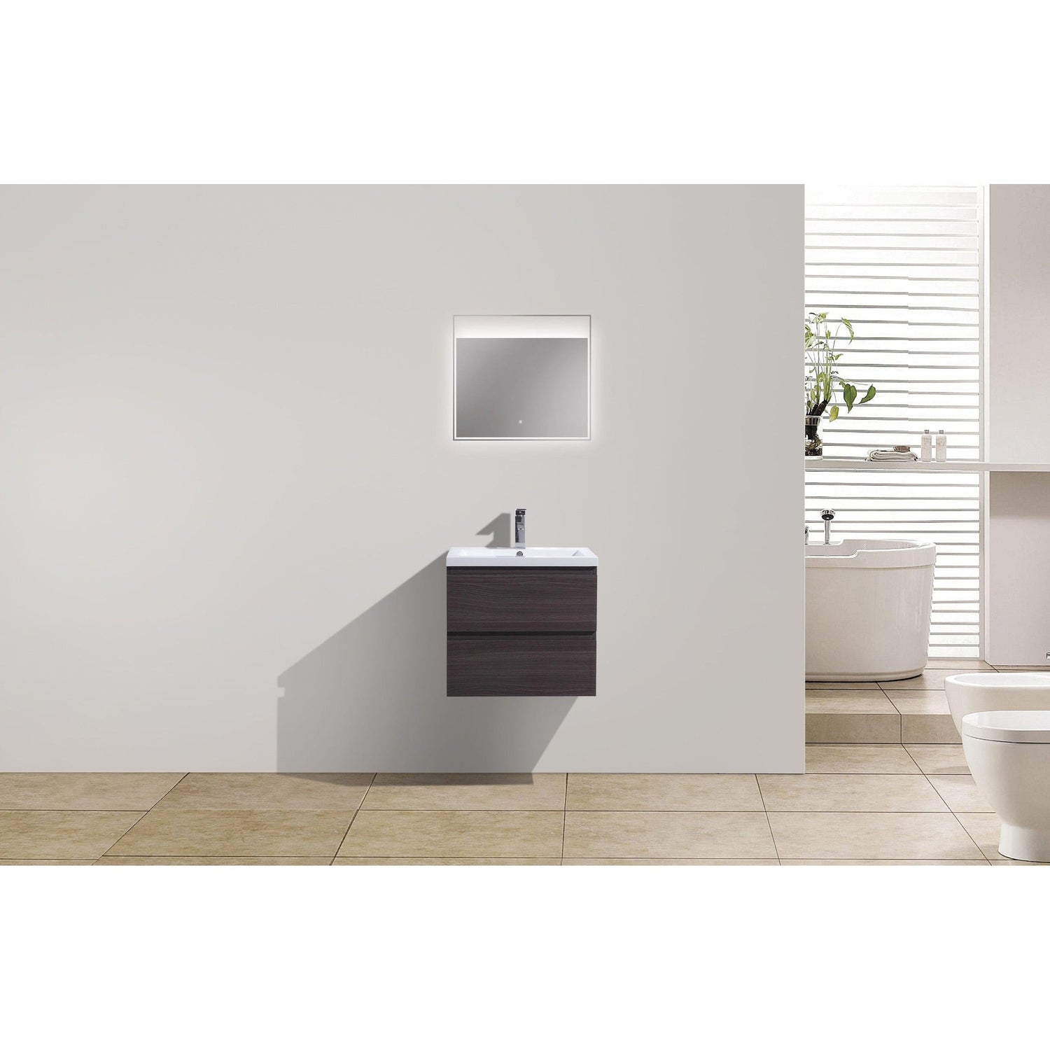 Boho Elegance 24&quot; Dark Gray Oak Wall-Mounted Vanity With Single Reinforced White Acrylic Sink