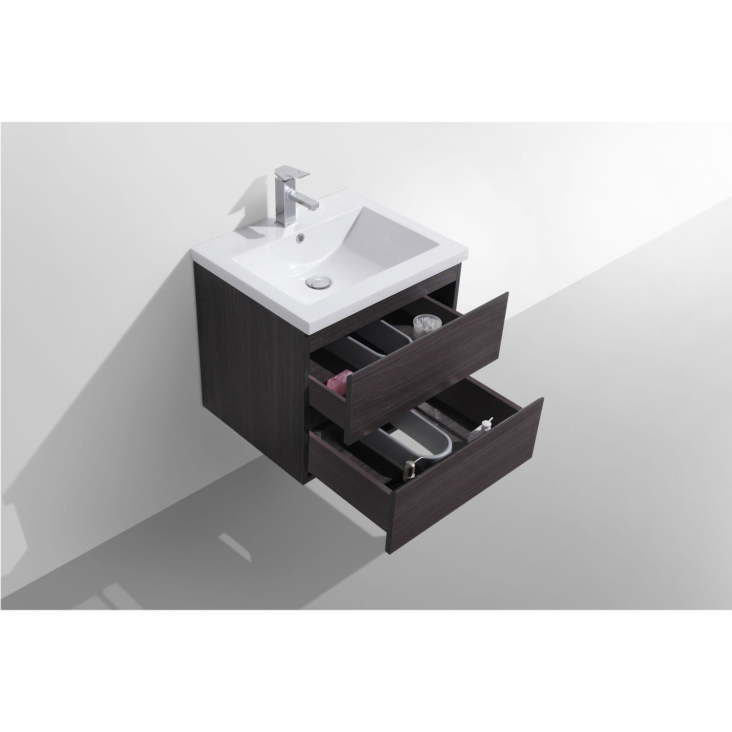 Boho Elegance 24&quot; Dark Gray Oak Wall-Mounted Vanity With Single Reinforced White Acrylic Sink