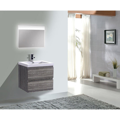 Boho Elegance 24&quot; High Gloss Ash Gray Wall-Mounted Vanity With Single Reinforced White Acrylic Sink