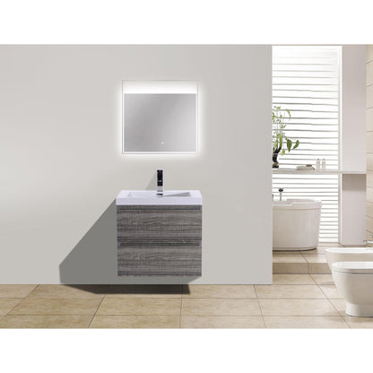 Boho Elegance 24&quot; High Gloss Ash Gray Wall-Mounted Vanity With Single Reinforced White Acrylic Sink