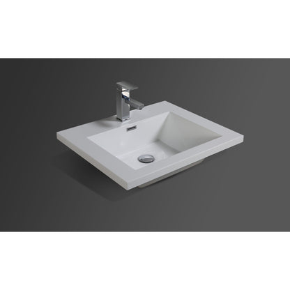 Boho Elegance 24&quot; High Gloss Gray Wall-Mounted Vanity With Single Reinforced White Acrylic Sink