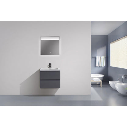 Boho Elegance 24&quot; High Gloss Gray Wall-Mounted Vanity With Single Reinforced White Acrylic Sink