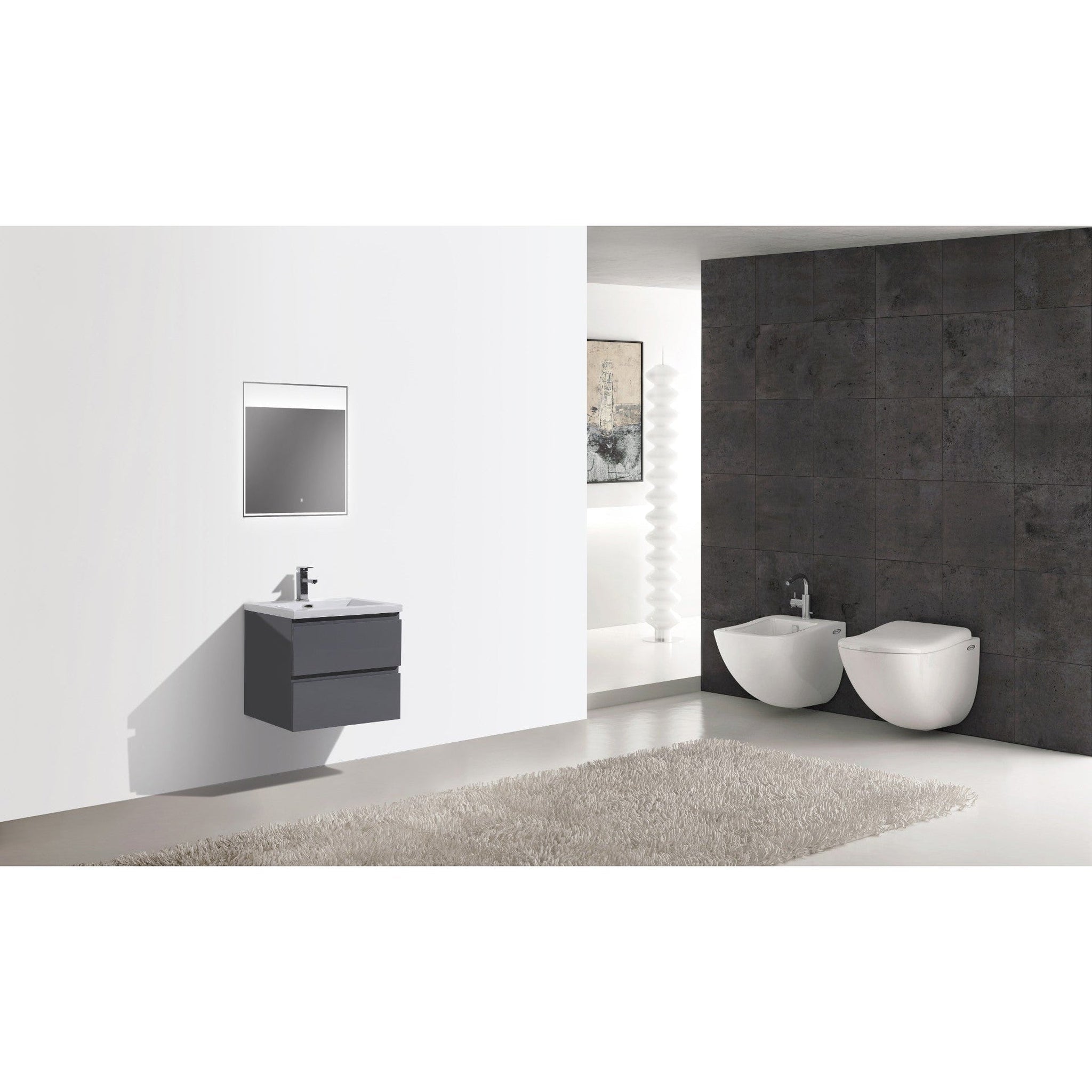 Boho Elegance 24&quot; High Gloss Gray Wall-Mounted Vanity With Single Reinforced White Acrylic Sink