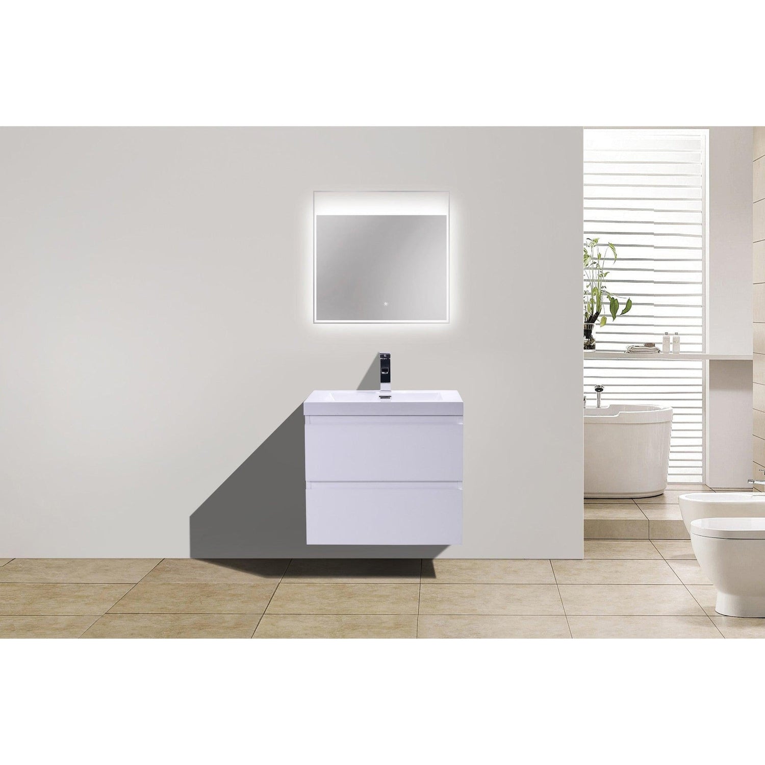 Boho Elegance 24&quot; High Gloss White Wall-Mounted Vanity With Single Reinforced White Acrylic Sink