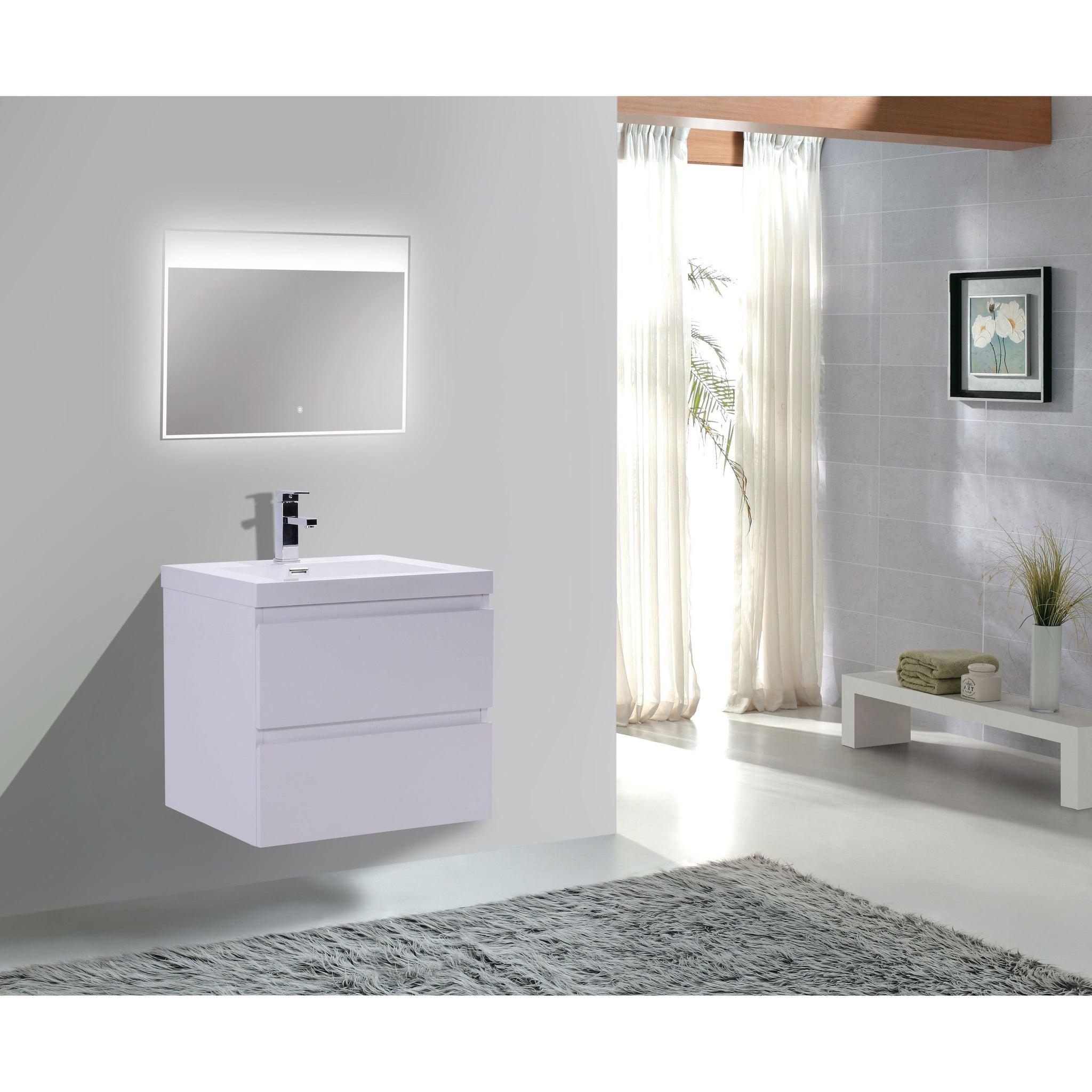 Boho Elegance 24&quot; High Gloss White Wall-Mounted Vanity With Single Reinforced White Acrylic Sink