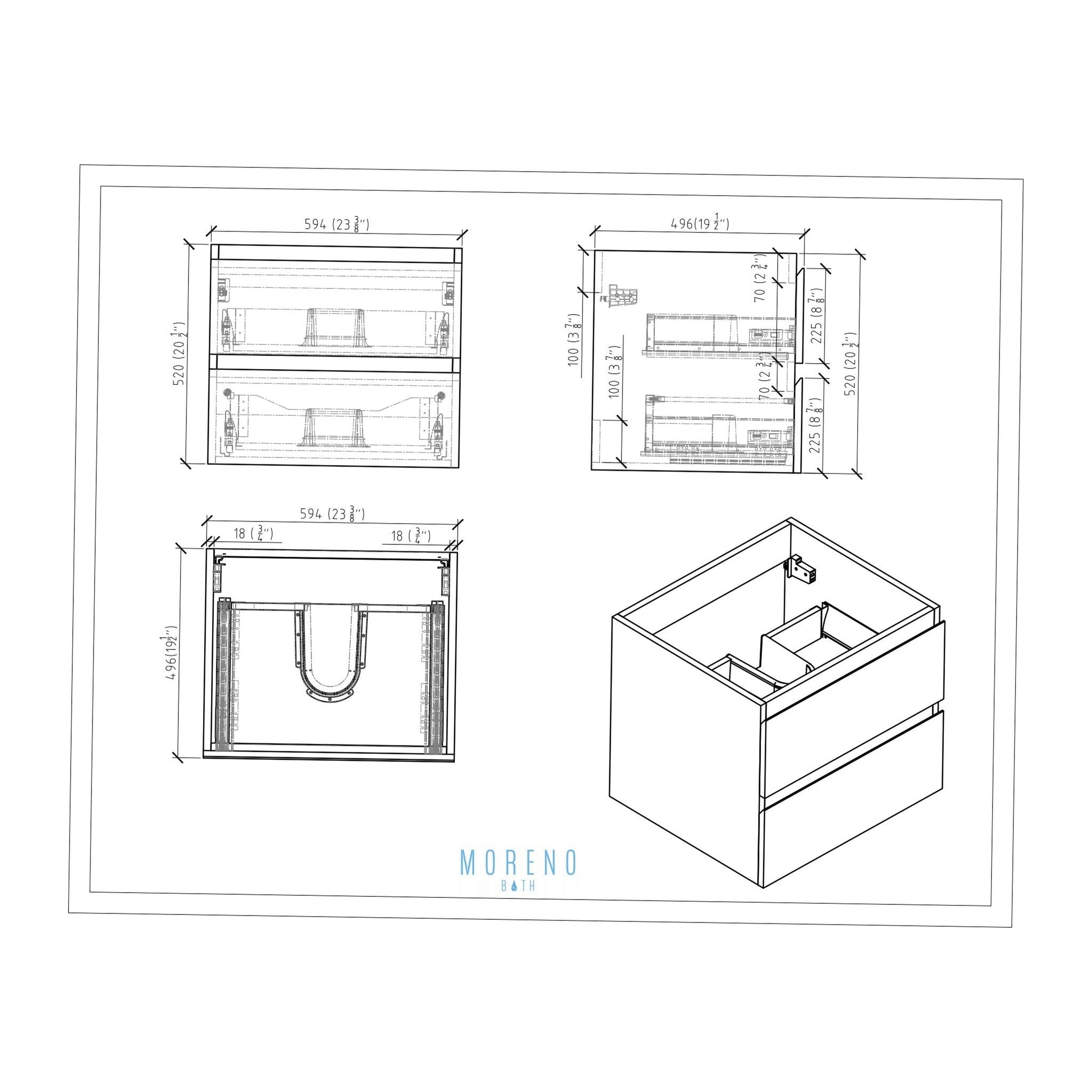 Boho Elegance 24&quot; High Gloss White Wall-Mounted Vanity With Single Reinforced White Acrylic Sink