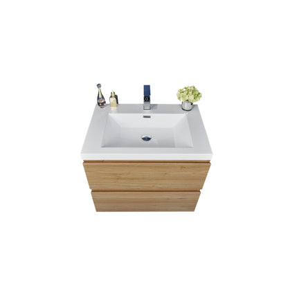 Boho Elegance 24&quot; Nature Oak Wall-Mounted Vanity With Single Reinforced White Acrylic Sink