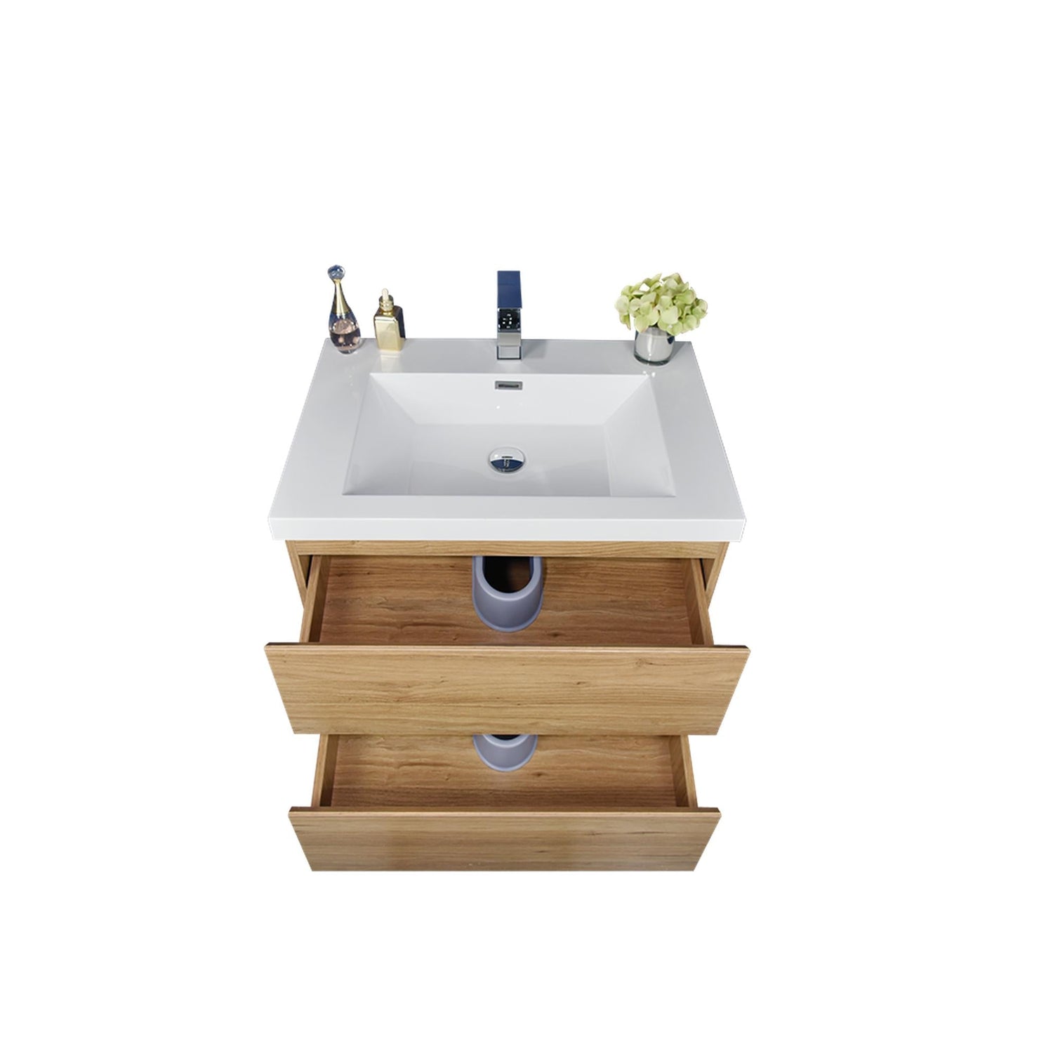 Boho Elegance 24&quot; Nature Oak Wall-Mounted Vanity With Single Reinforced White Acrylic Sink