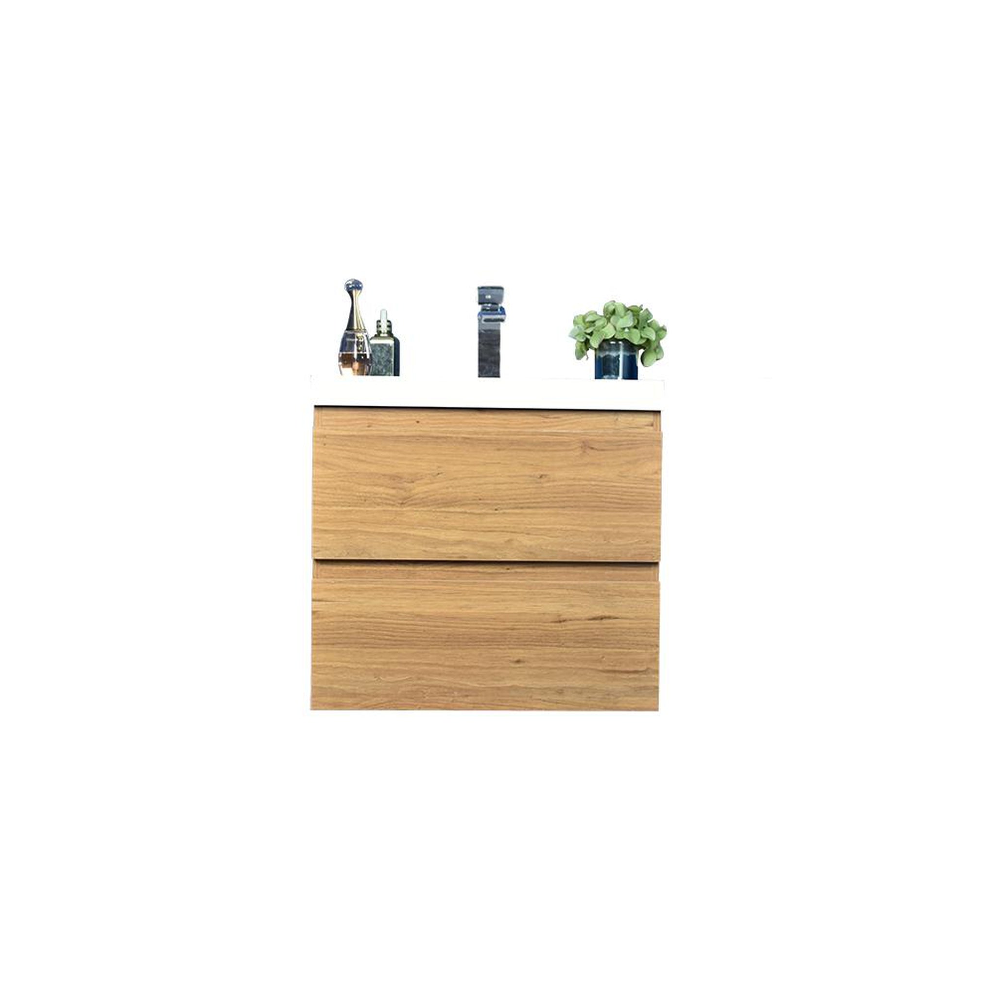 Boho Elegance 24&quot; Nature Oak Wall-Mounted Vanity With Single Reinforced White Acrylic Sink