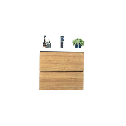 Boho Elegance 24&quot; Nature Oak Wall-Mounted Vanity With Single Reinforced White Acrylic Sink