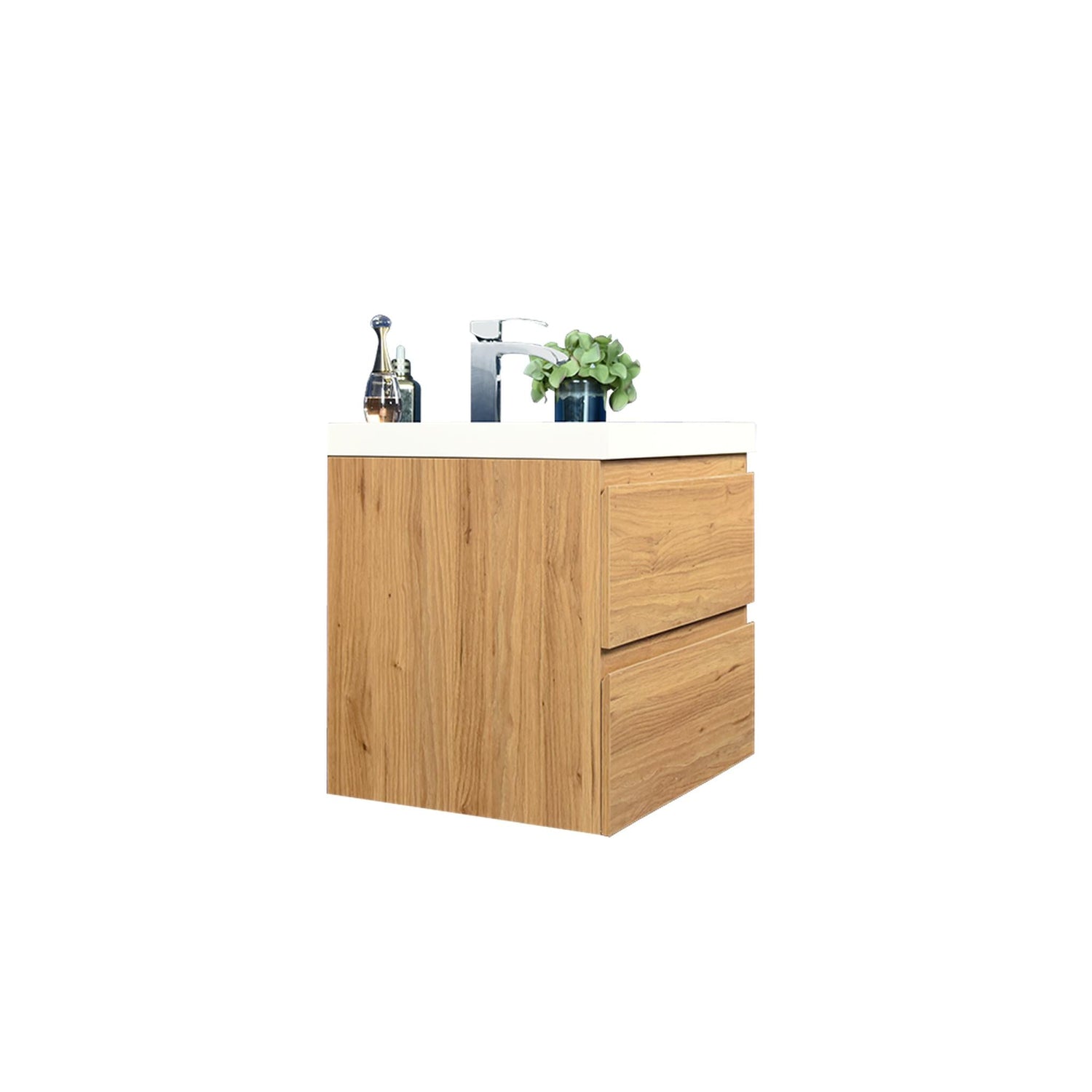 Boho Elegance 24&quot; Nature Oak Wall-Mounted Vanity With Single Reinforced White Acrylic Sink