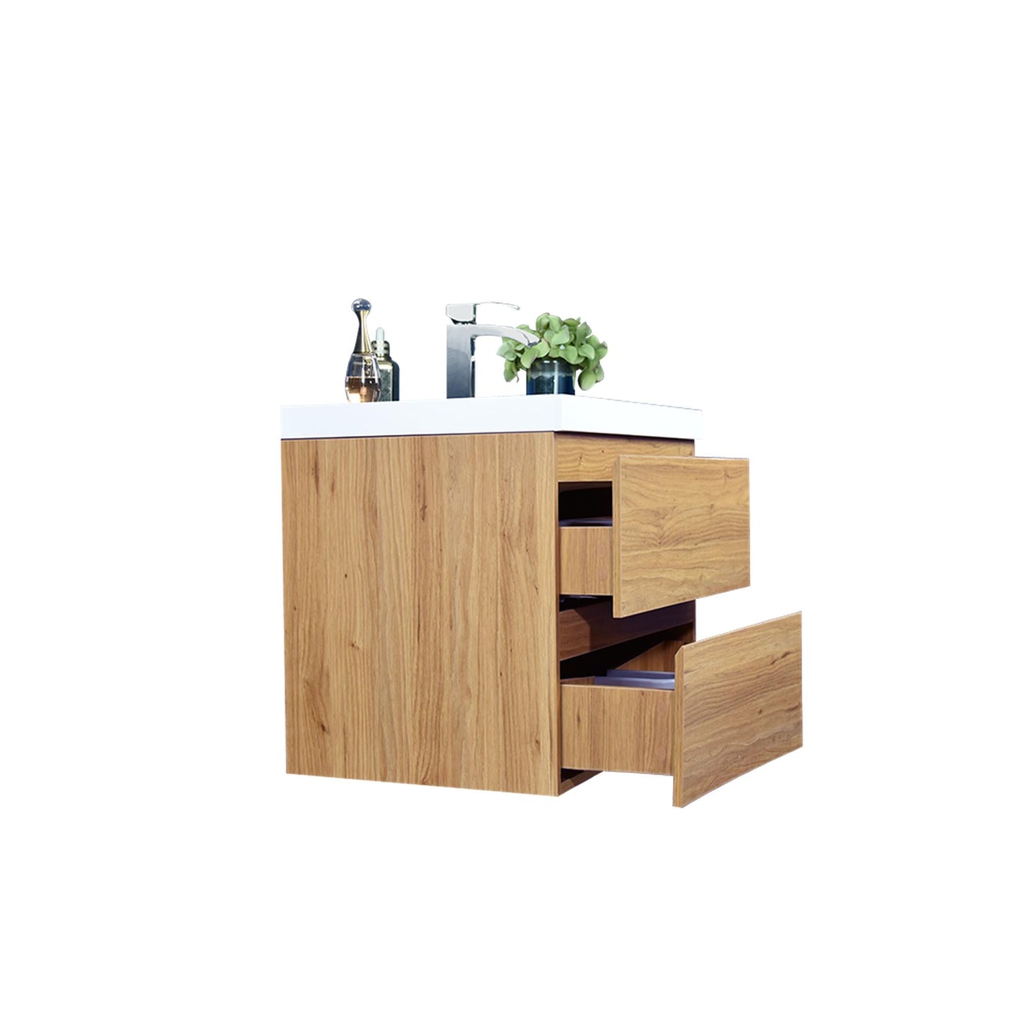 Boho Elegance 24&quot; Nature Oak Wall-Mounted Vanity With Single Reinforced White Acrylic Sink