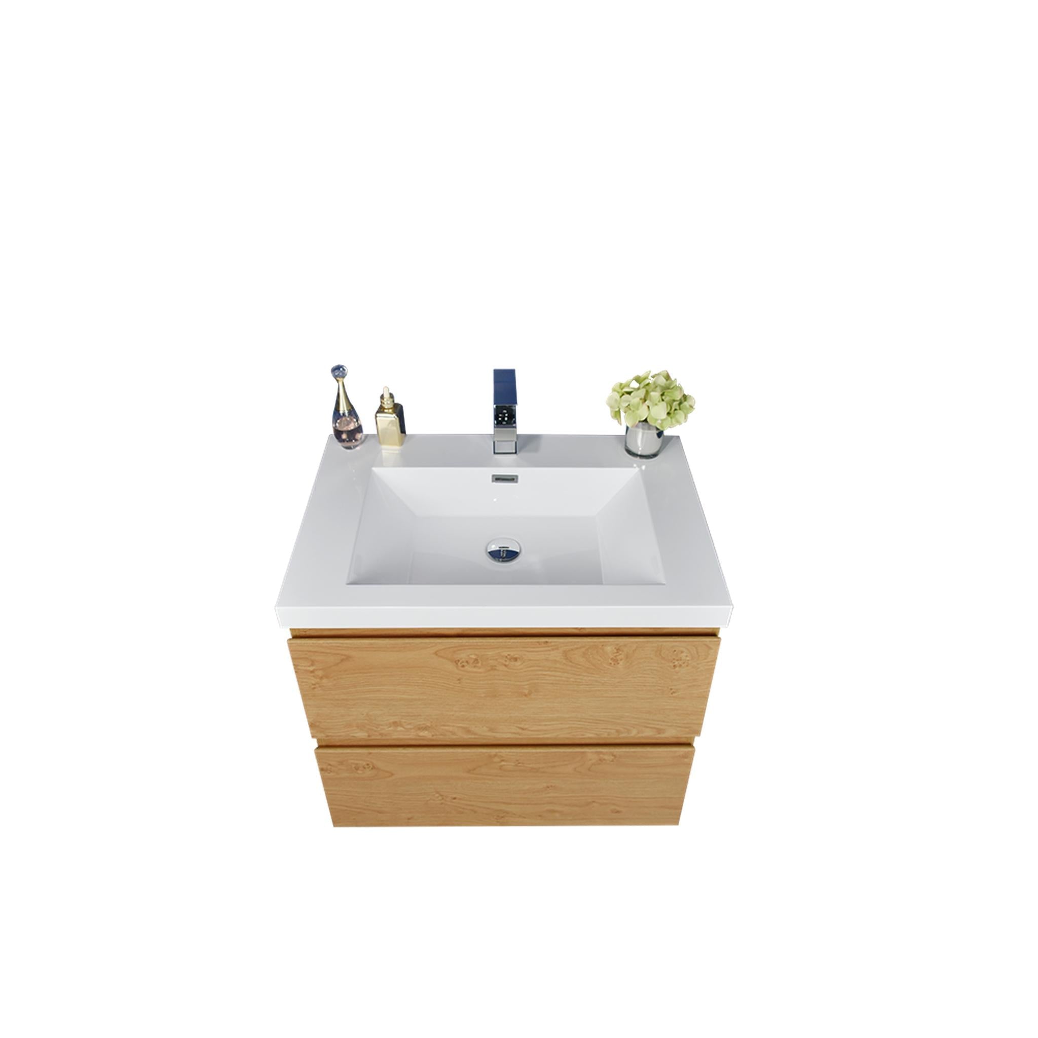 Boho Elegance 24&quot; New England Oak Wall-Mounted Vanity With Single Reinforced White Acrylic Sink